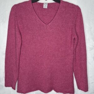 Inca Fashions Peruvian Baby Alpaca Women's Pink V-Neck Sweater Size Medium